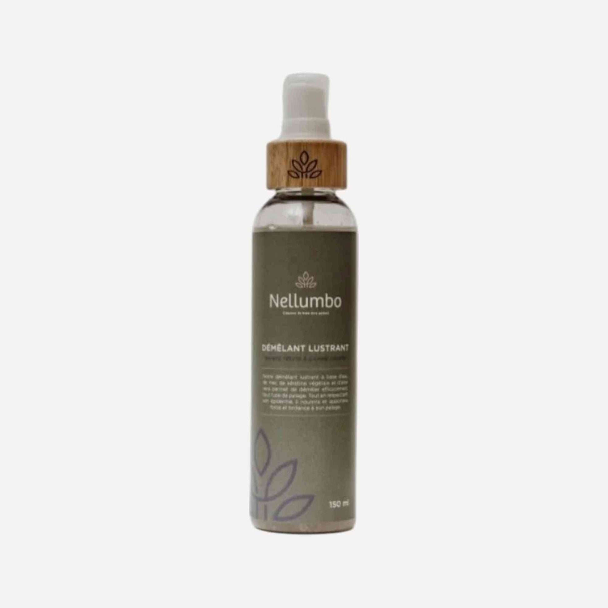 Spray démêlant chien chat Nellumbo 150ml avec formule pH neutre. Idéal pour un démêlage sans résidu, enrichi en Aloe Vera et kératine.